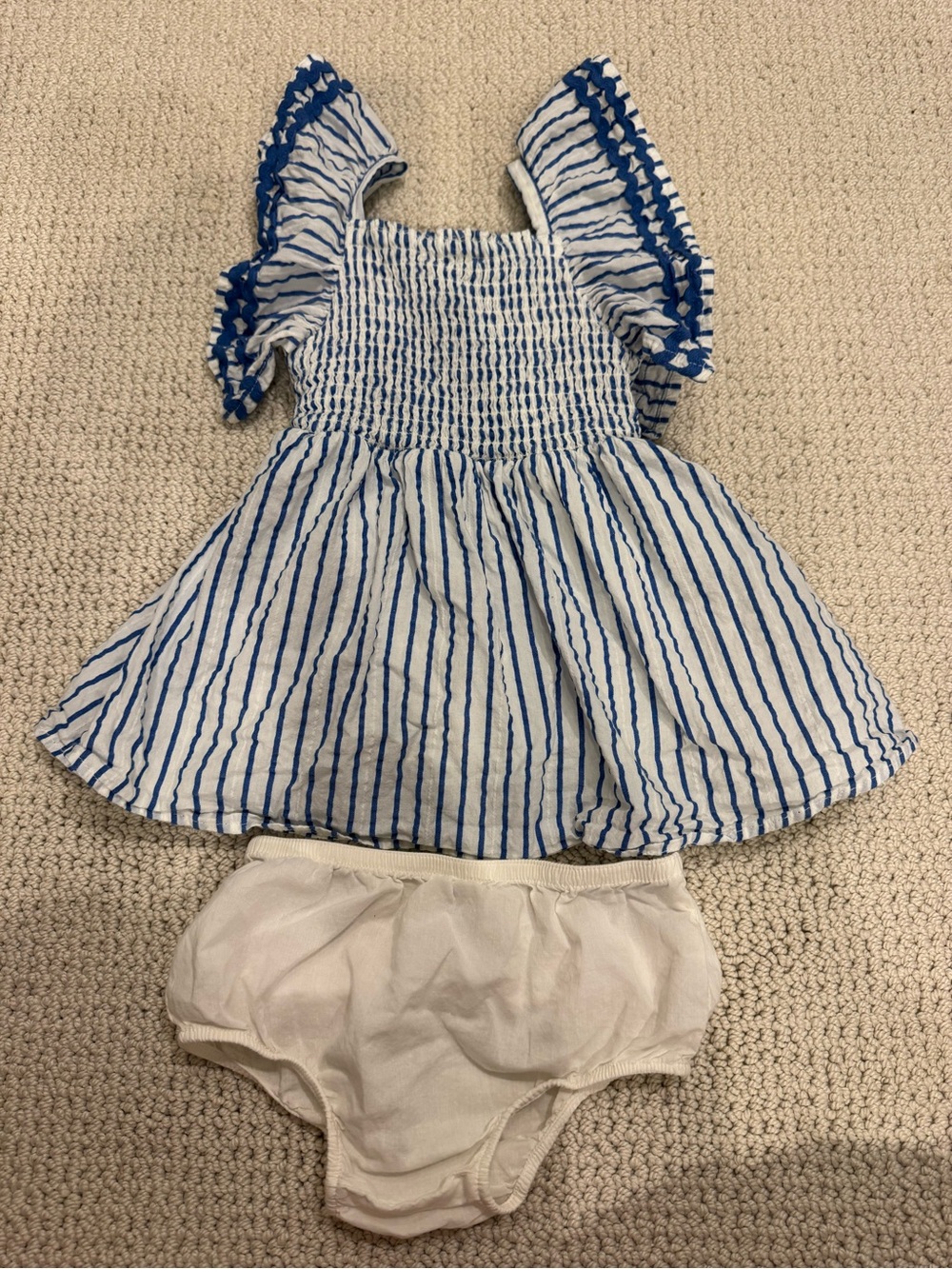 Target Cat and Jack Baby Girl Blue Striped Smocked Dress with Bloomers size 18M